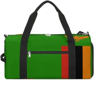 Travel Duffel with Zambia Flag for Men Women Shoe Compartment Sports Bag