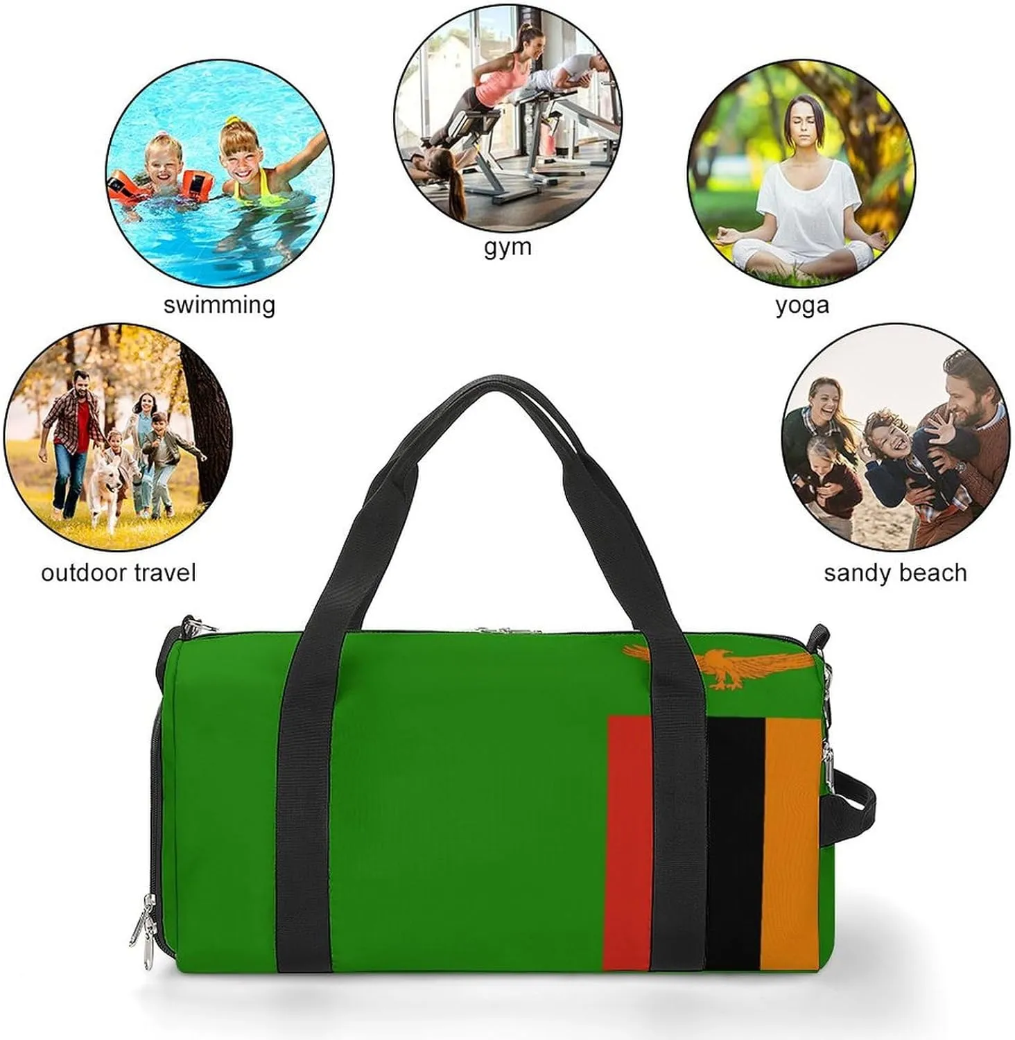 Travel Duffel with Zambia Flag for Men Women Shoe Compartment Sports Bag