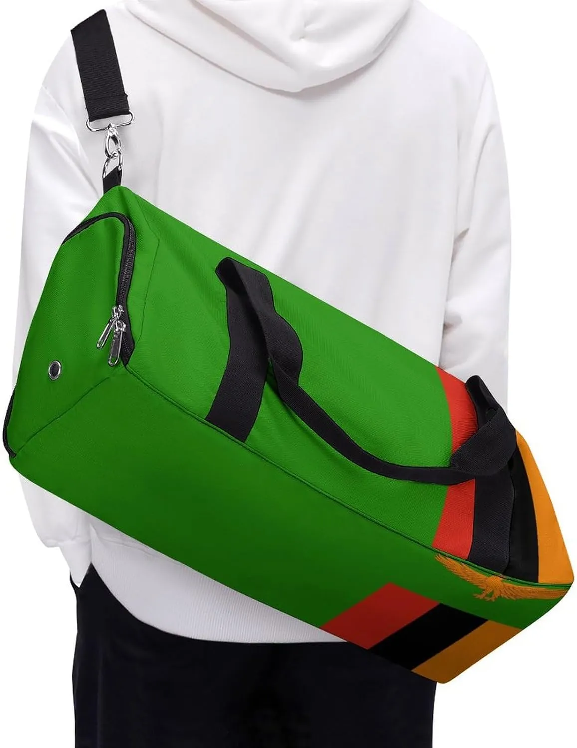 Travel Duffel with Zambia Flag for Men Women Shoe Compartment Sports Bag