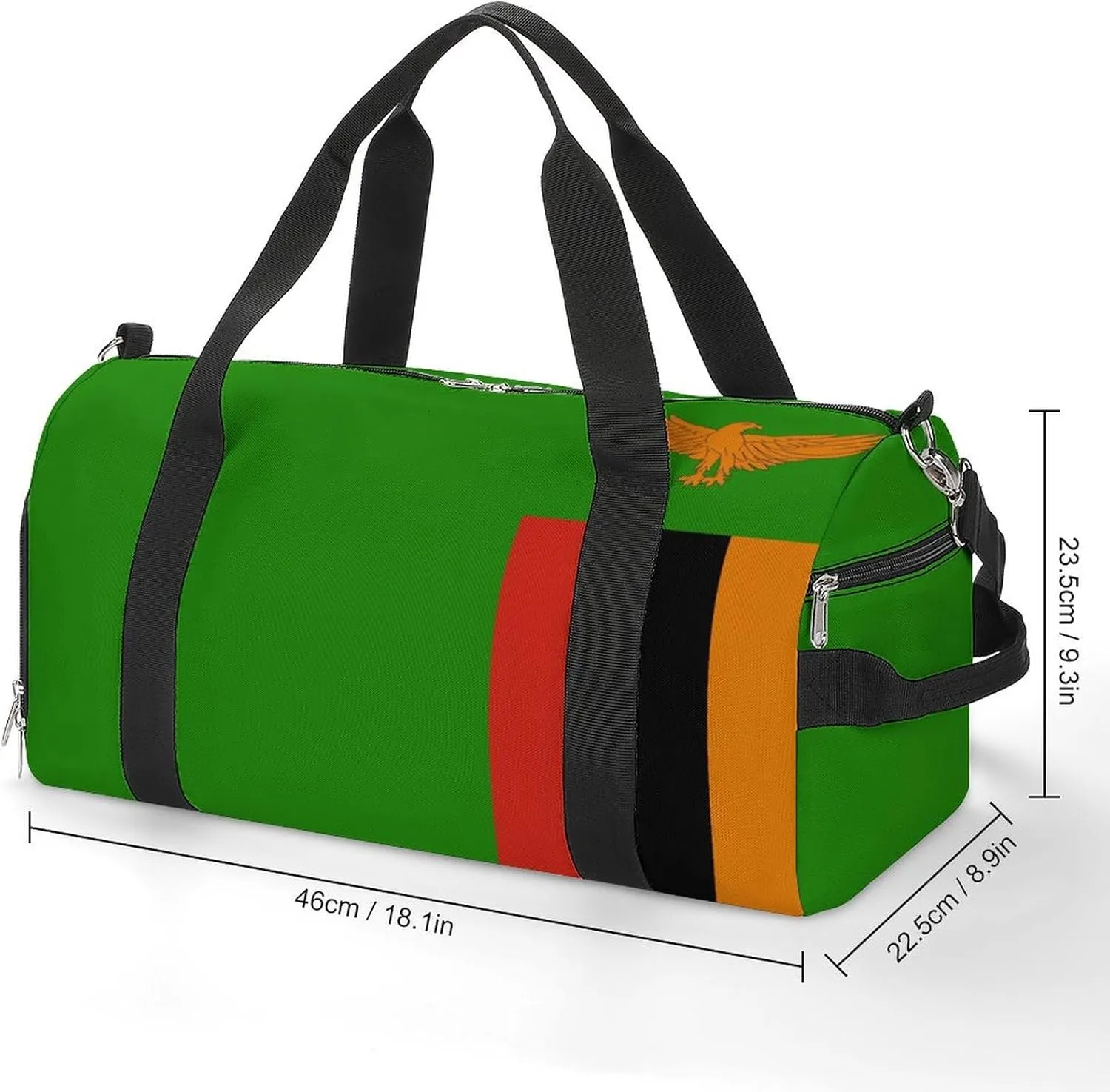 Travel Duffel with Zambia Flag for Men Women Shoe Compartment Sports Bag
