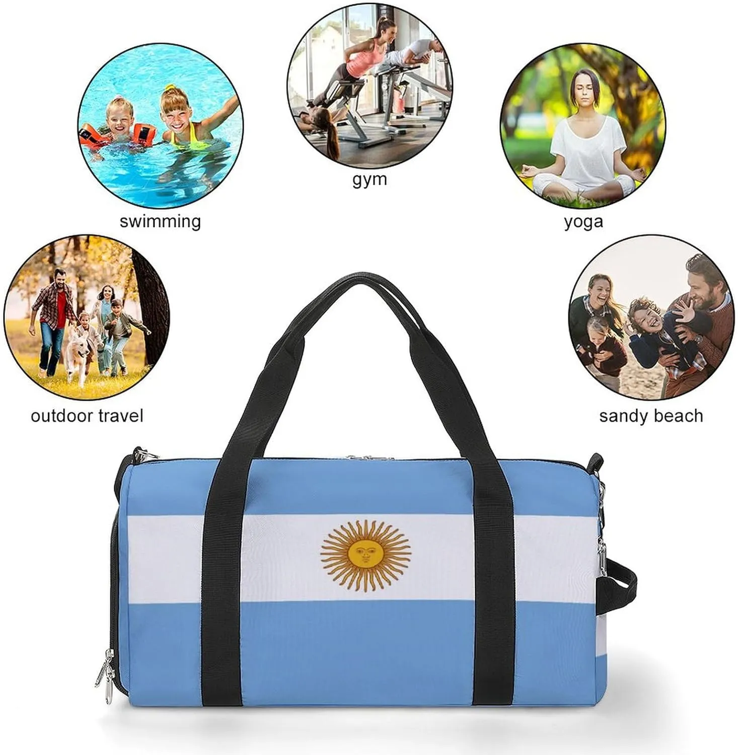 Travel Gym Bag with Argentina Flag for Men Women Weekender Shoe Compartment