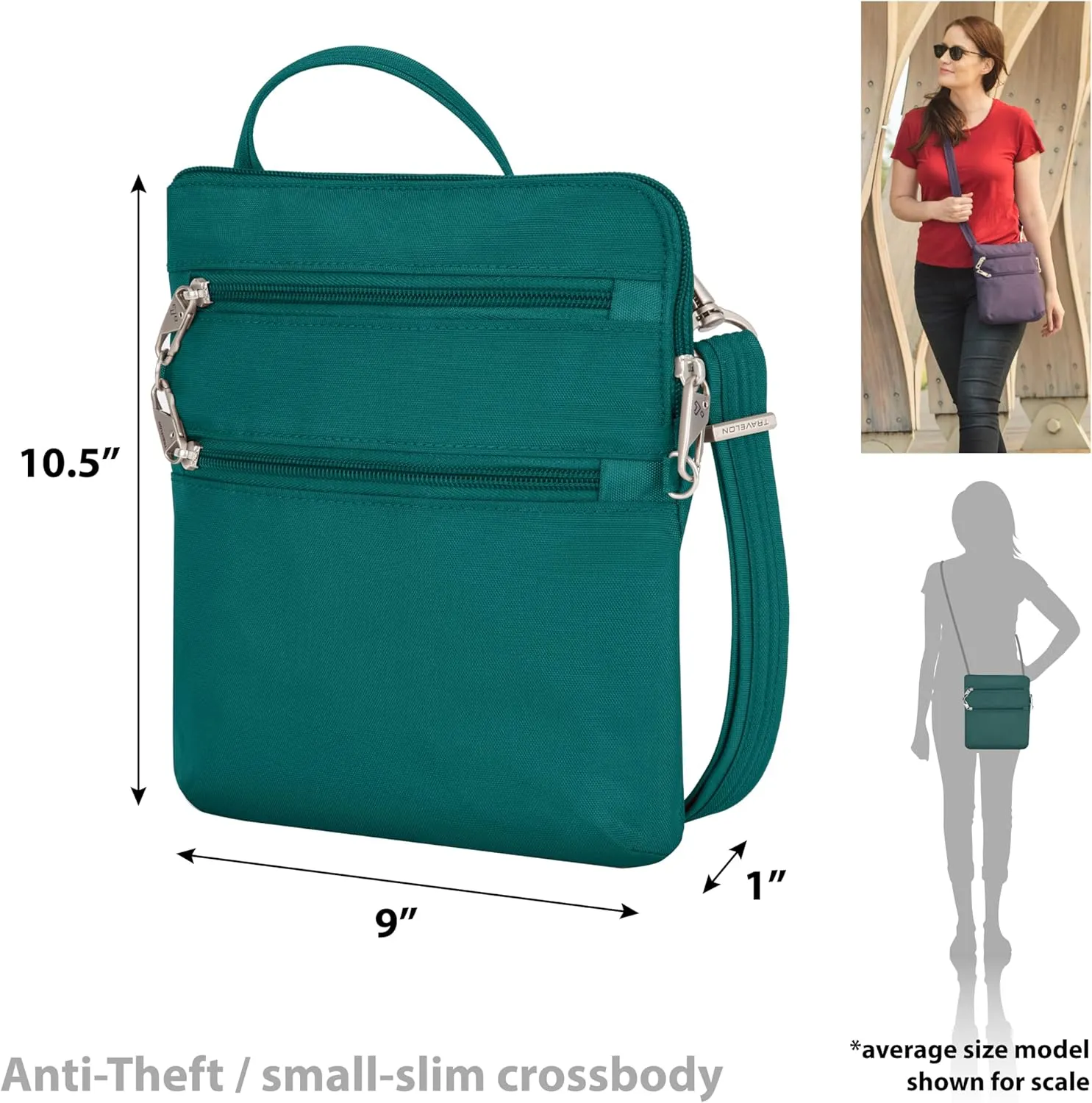 Travelon Anti-theft Classic Slim Double Zip Crossbody