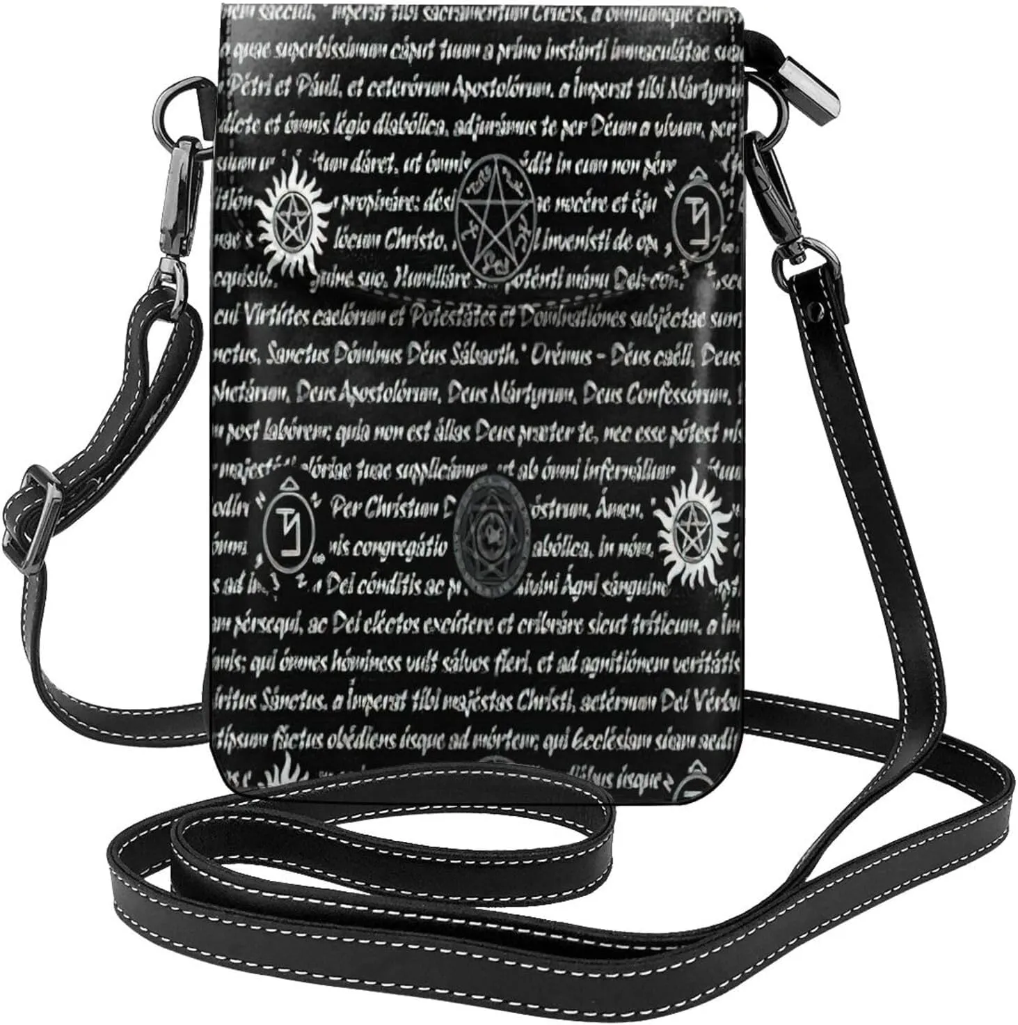 Trendy mini Supernatural Inspiration print crossbody cell phone bag for women,everyday use and travel handbag