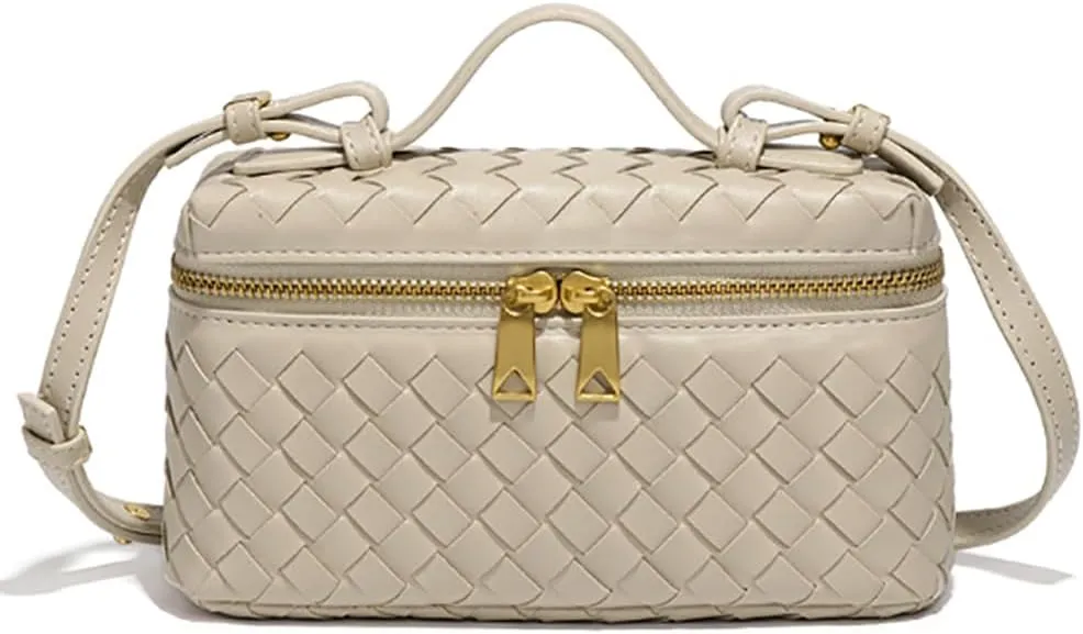 Trendy Woven Crossbody Purse Square Box Bags Women Shoulder Bag Cute Satchels Mini PU Leather Top-Handle Tote Handbag