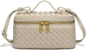 Trendy Woven Crossbody Purse Square Box Bags Women Shoulder Bag Cute Satchels Mini PU Leather Top-Handle Tote Handbag