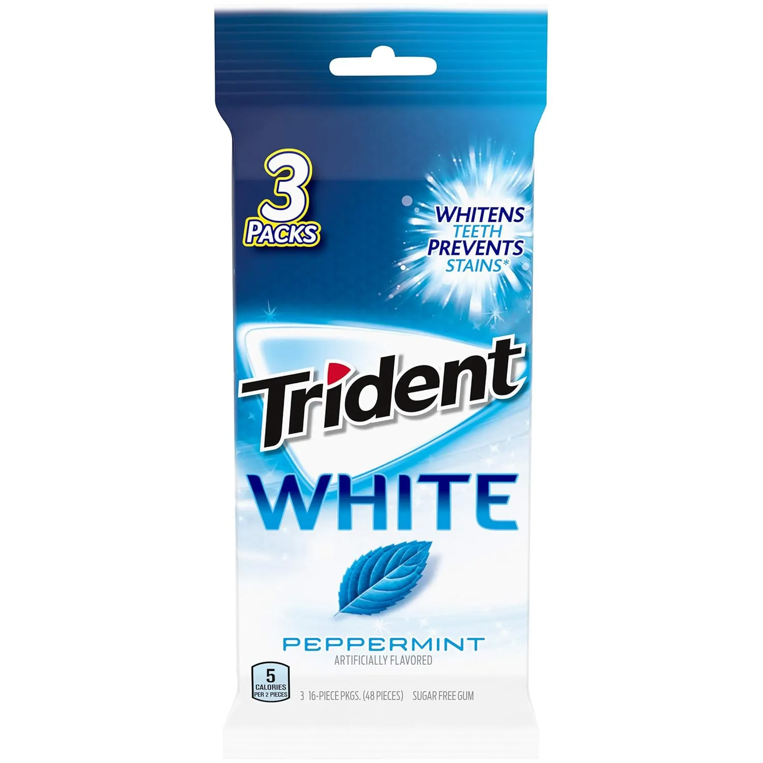 Trident White Peppermint Sugar Free Gum, 60 Packs of 16 Pieces (960 Total Pieces)