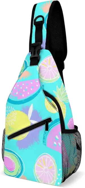 Tropic Watercolor Strawberry Sling Bag Crossbody Shoulder Backpack Colorful Summer Fruit Adjustable Lightweight Travel Hiking Casual Daypack for Men Women