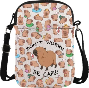 TSOTMO Capybaras Bag Animals Theme Gift Funny Don’t Worry Be Capy Crossbody Bag Animal Parody Gift Capybaras Lover Gift