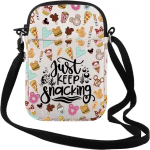 TSOTMO Snack Lover Gift Just keep Snacking Crossbody Bag Mother Sister Travel Vacation Trip Gift