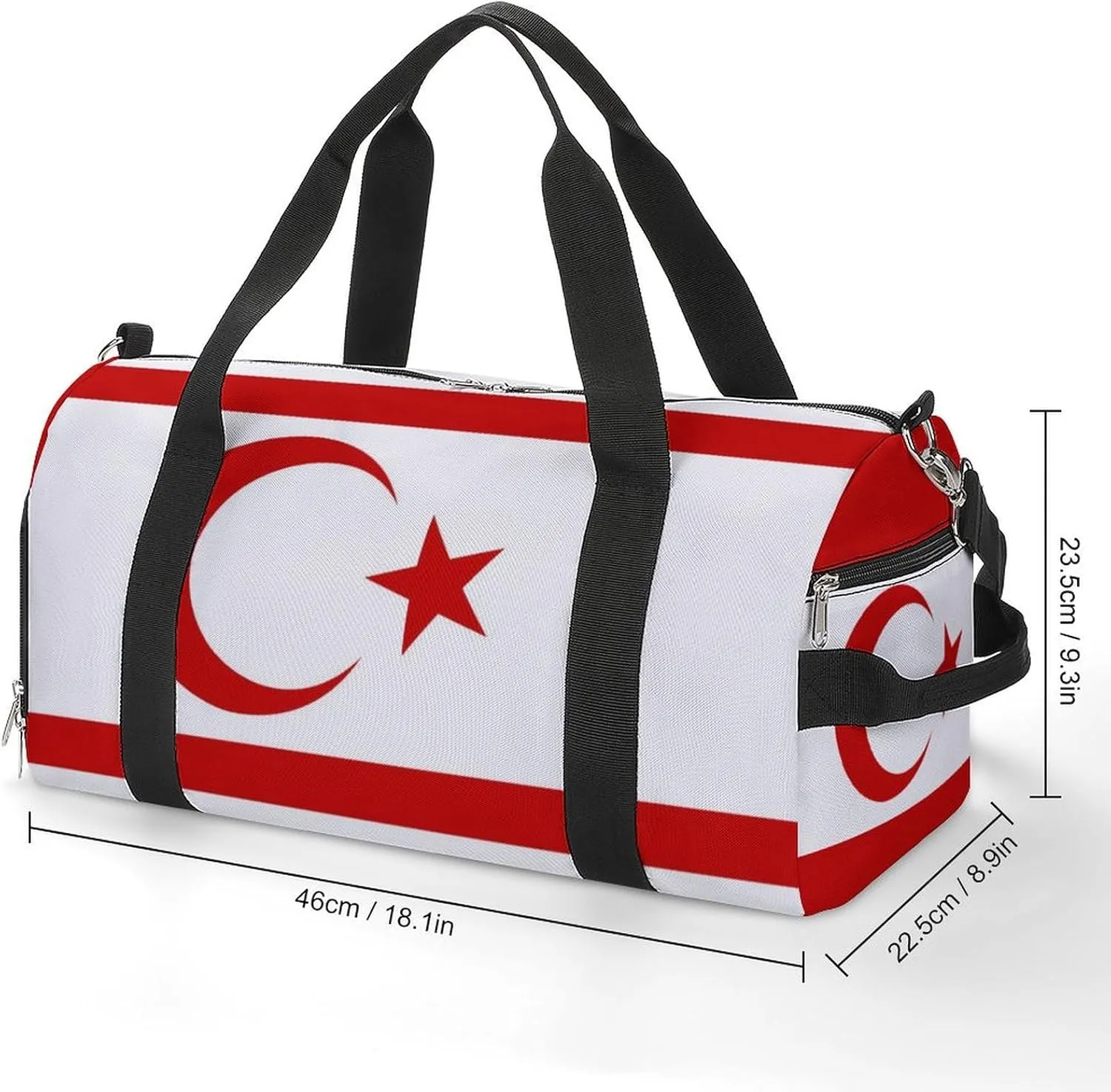 Turkish Republic Northern Cyprus Flag Duffle Bag for Sports Lightweight Waterproof Gym Bag with Shoe Compartment