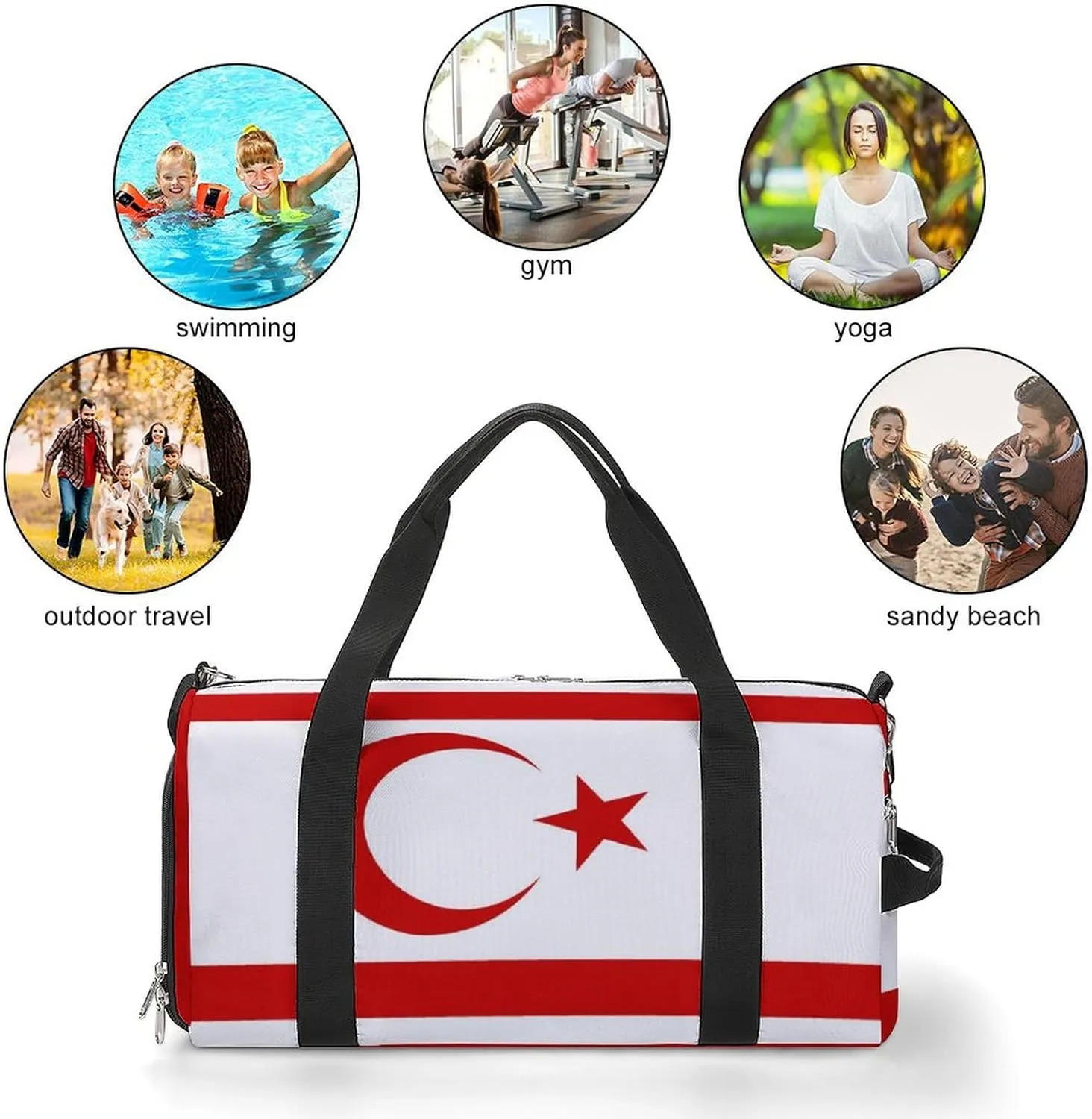 Turkish Republic Northern Cyprus Flag Duffle Bag for Sports Lightweight Waterproof Gym Bag with Shoe Compartment