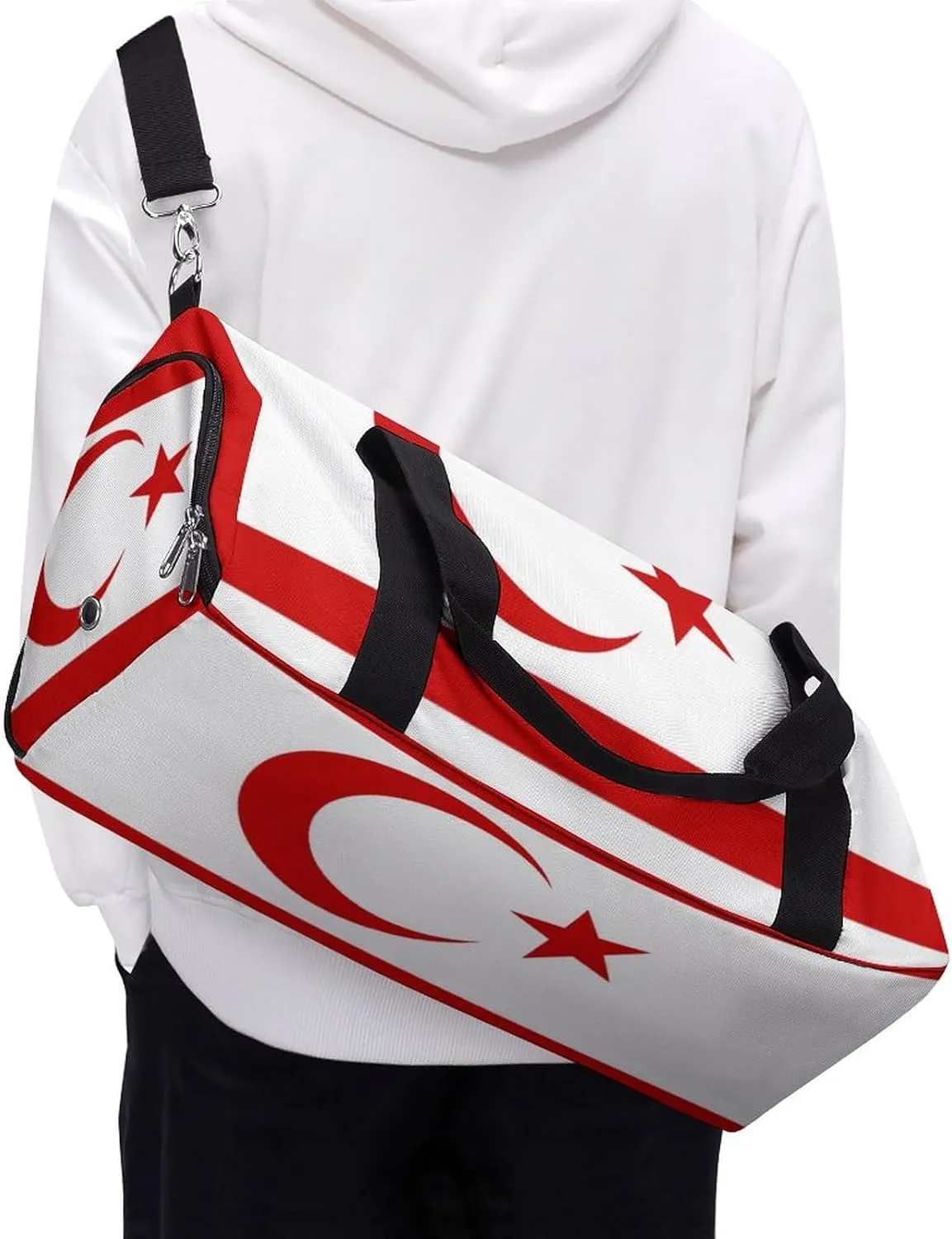 Turkish Republic Northern Cyprus Flag Duffle Bag for Sports Lightweight Waterproof Gym Bag with Shoe Compartment
