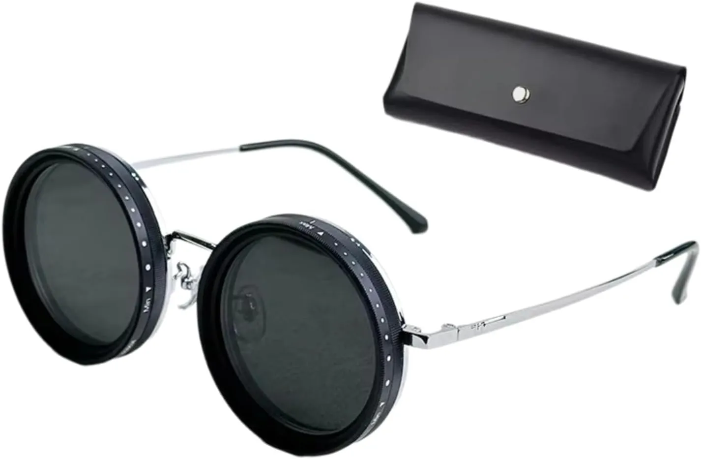 UMEINAC TECH Adjustable Tint Sunglasses with ND2-400 Filter - 9-Level Manual Dimming Polarized Lenses UV400 Protection for Fishing/Driving (Photochromic TR90 Frame   Case)(Silver ut0649mm)