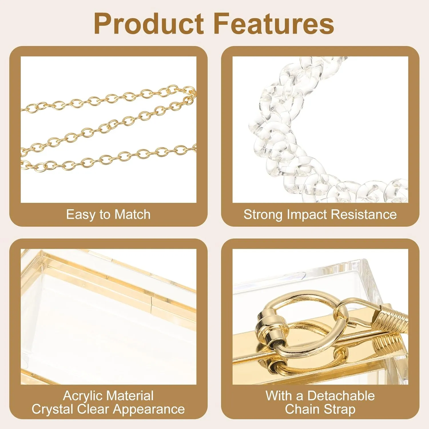 uxcell Women Acrylic Clear Clutch Purses Square Evening Handbag Crossbody Bag with Chain for Wedding Prom Party