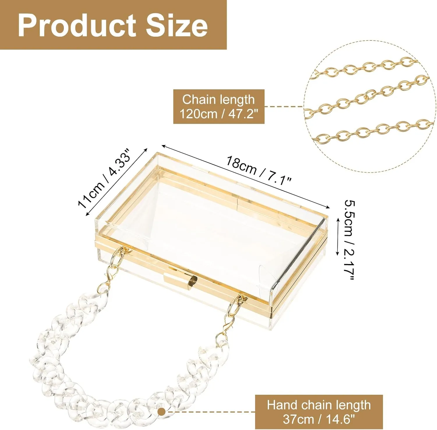 uxcell Women Acrylic Clear Clutch Purses Square Evening Handbag Crossbody Bag with Chain for Wedding Prom Party