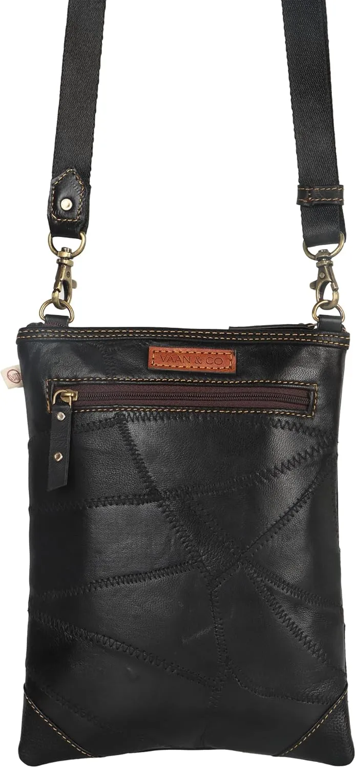 Vaan & Co. Leather Brisk Medium Crossbody Bag with Front Cell Phone Pocket