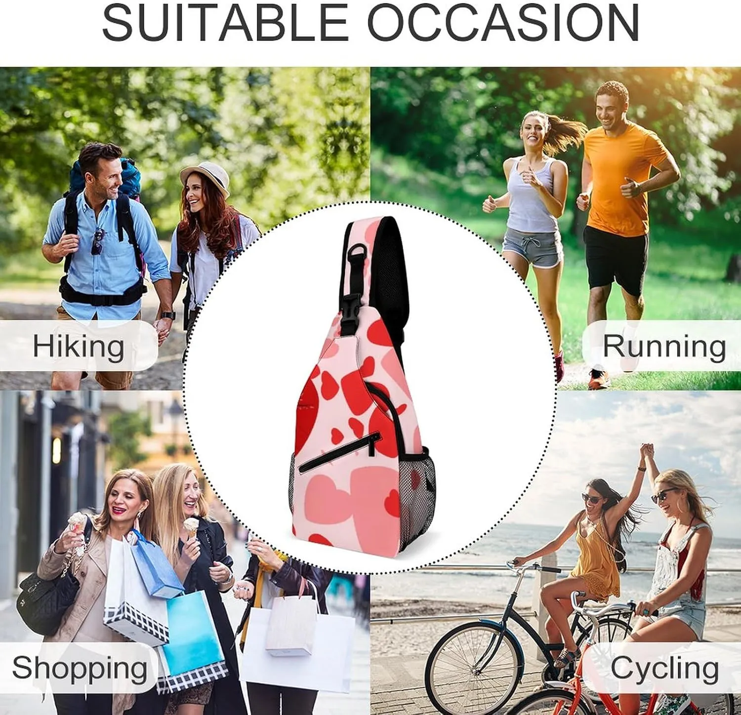 Valentines Love Lips Sling Bag for Women Men Kiss Mouth Heart Crossbody Shoulder Bag with Anti Theft,Multipurpose Chest Bag for Travel,Hiking,Cycling,Camping
