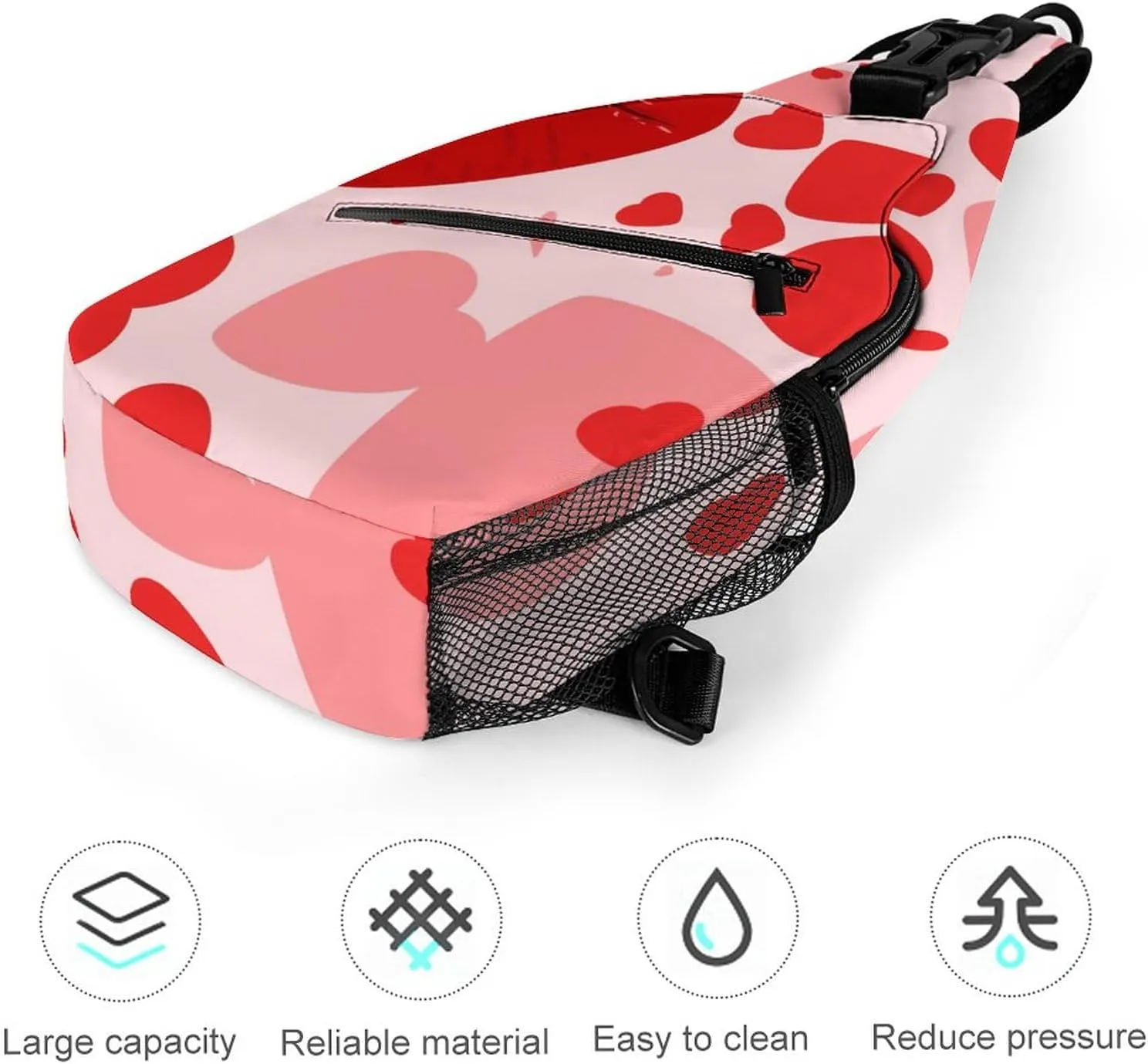 Valentines Love Lips Sling Bag for Women Men Kiss Mouth Heart Crossbody Shoulder Bag with Anti Theft,Multipurpose Chest Bag for Travel,Hiking,Cycling,Camping