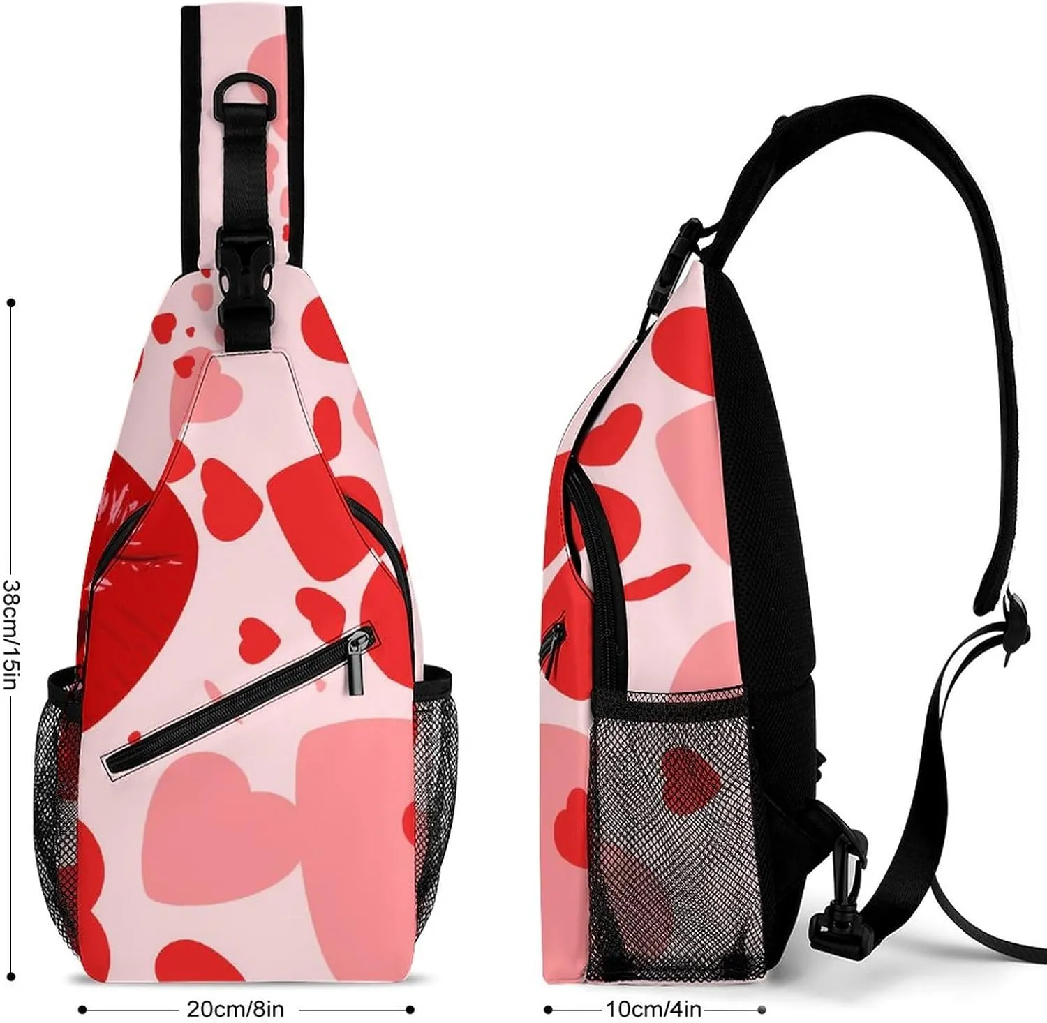 Valentines Love Lips Sling Bag for Women Men Kiss Mouth Heart Crossbody Shoulder Bag with Anti Theft,Multipurpose Chest Bag for Travel,Hiking,Cycling,Camping