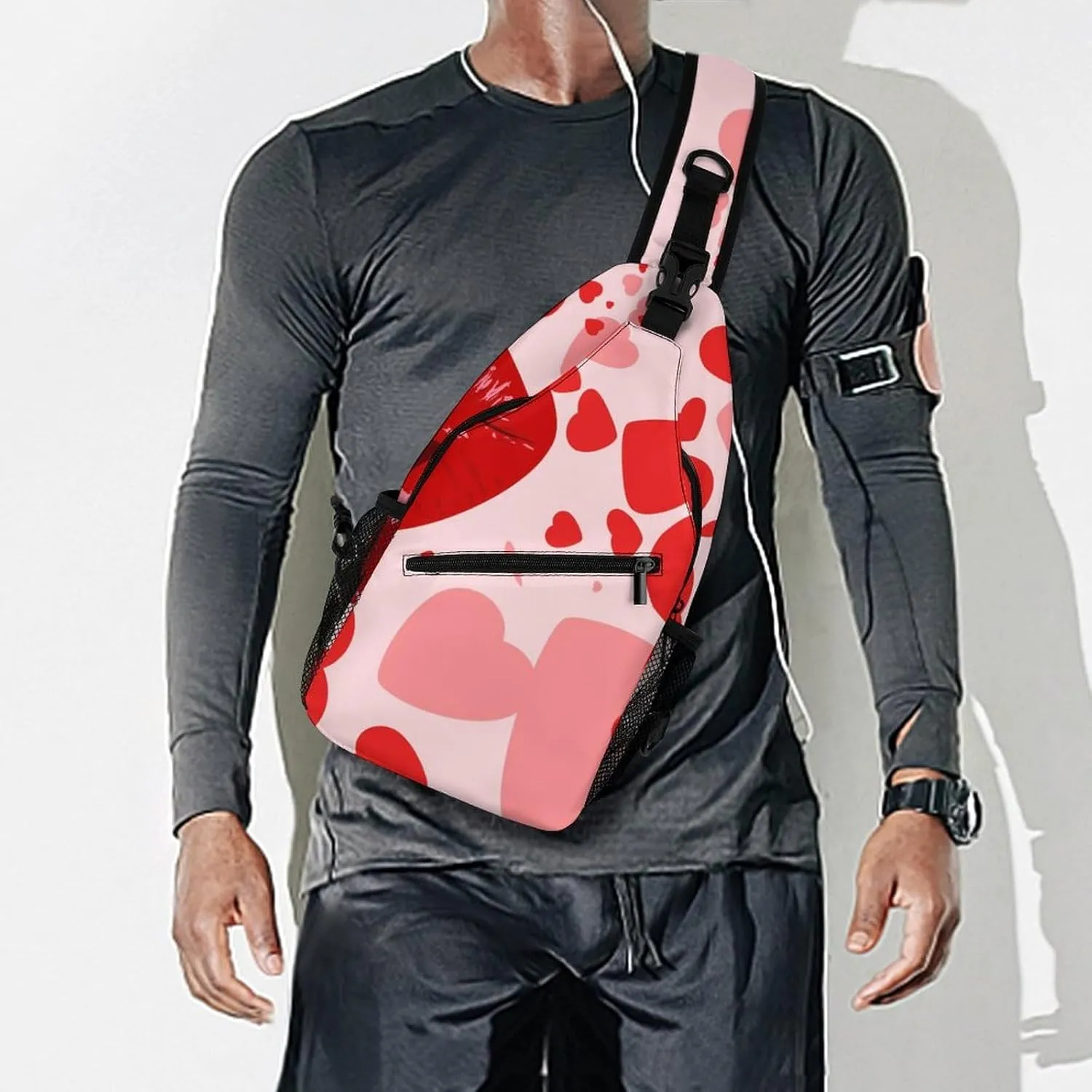 Valentines Love Lips Sling Bag for Women Men Kiss Mouth Heart Crossbody Shoulder Bag with Anti Theft,Multipurpose Chest Bag for Travel,Hiking,Cycling,Camping