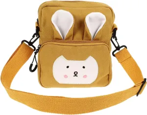 VALICLUD Bunny Purse for Little Girls Toddler Crossbody Purse Cute Rabbit Ears Bag Zipper Canvas Bunny Bag(Yellow)