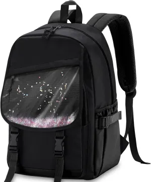 VASCHY Backpack for Girls, Cute Elementary School Bag Bookbag for Primary Schooler Kids with Sparkling Sequin Clear Pocket Black