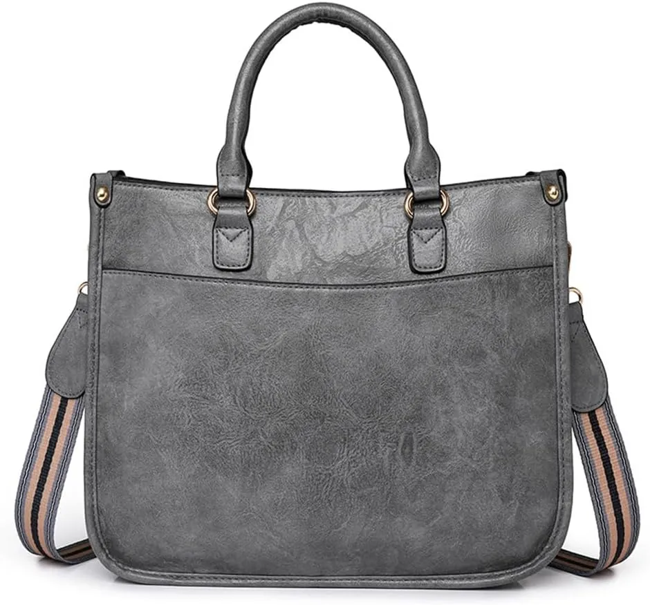 Vegan Leather Crossbody Tote Bag with Guitar Strap Women Vintage Hobo Handbag Large Capacity Work Shoulder Tote Bag