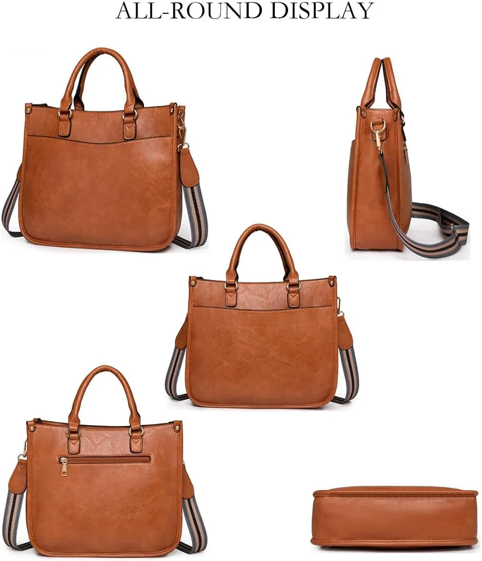 Vegan Leather Crossbody Tote Bag with Guitar Strap Women Vintage Hobo Handbag Large Capacity Work Shoulder Tote Bag