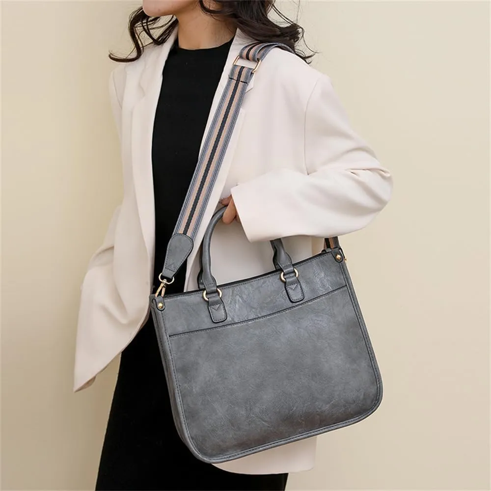 Vegan Leather Crossbody Tote Bag with Guitar Strap Women Vintage Hobo Handbag Large Capacity Work Shoulder Tote Bag