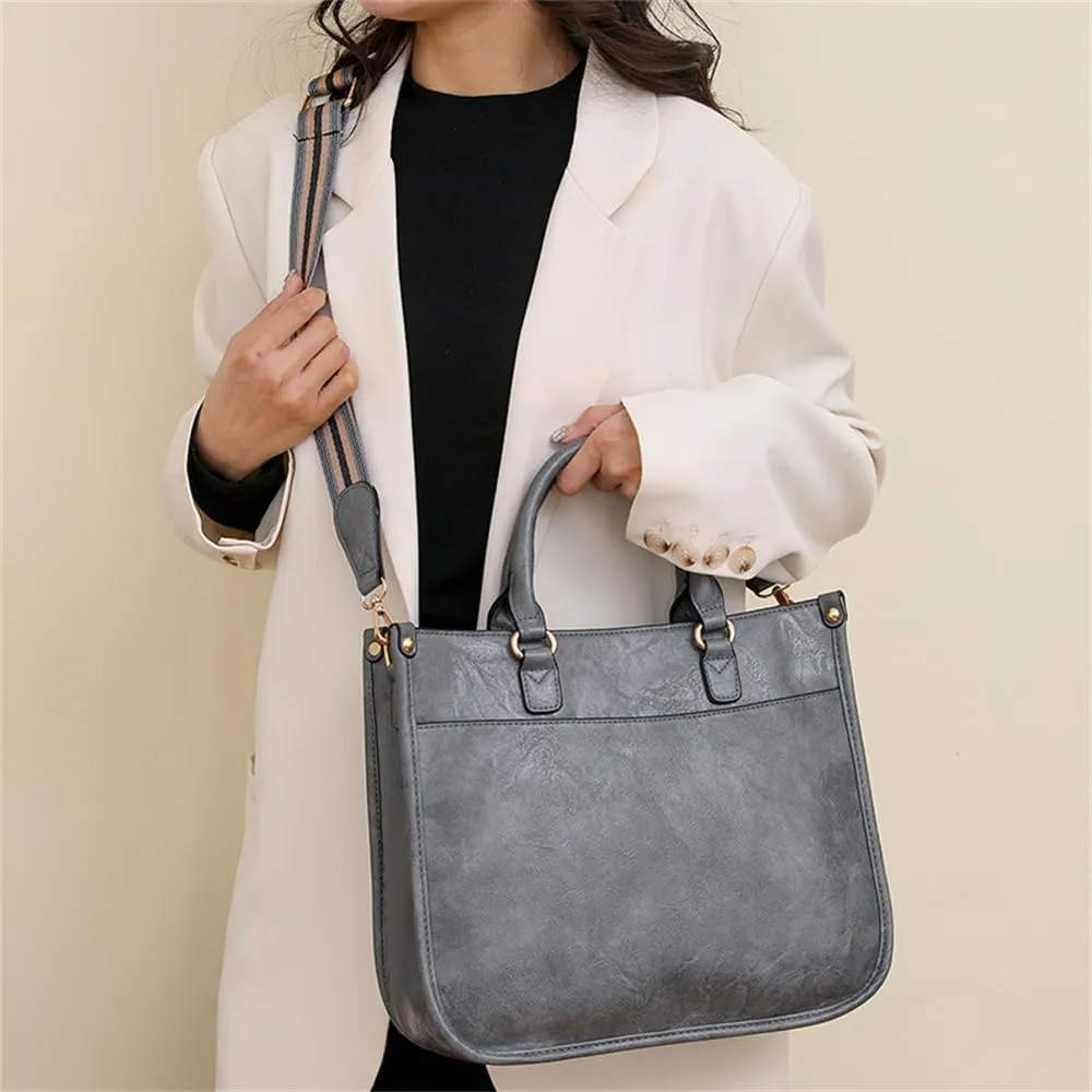 Vegan Leather Crossbody Tote Bag with Guitar Strap Women Vintage Hobo Handbag Large Capacity Work Shoulder Tote Bag