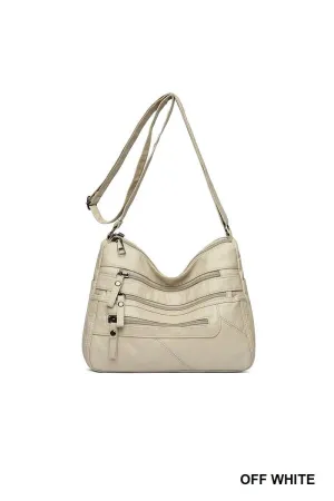 Vegan Leather Multi Zipper Pocket Crossbody Shoulder Bag