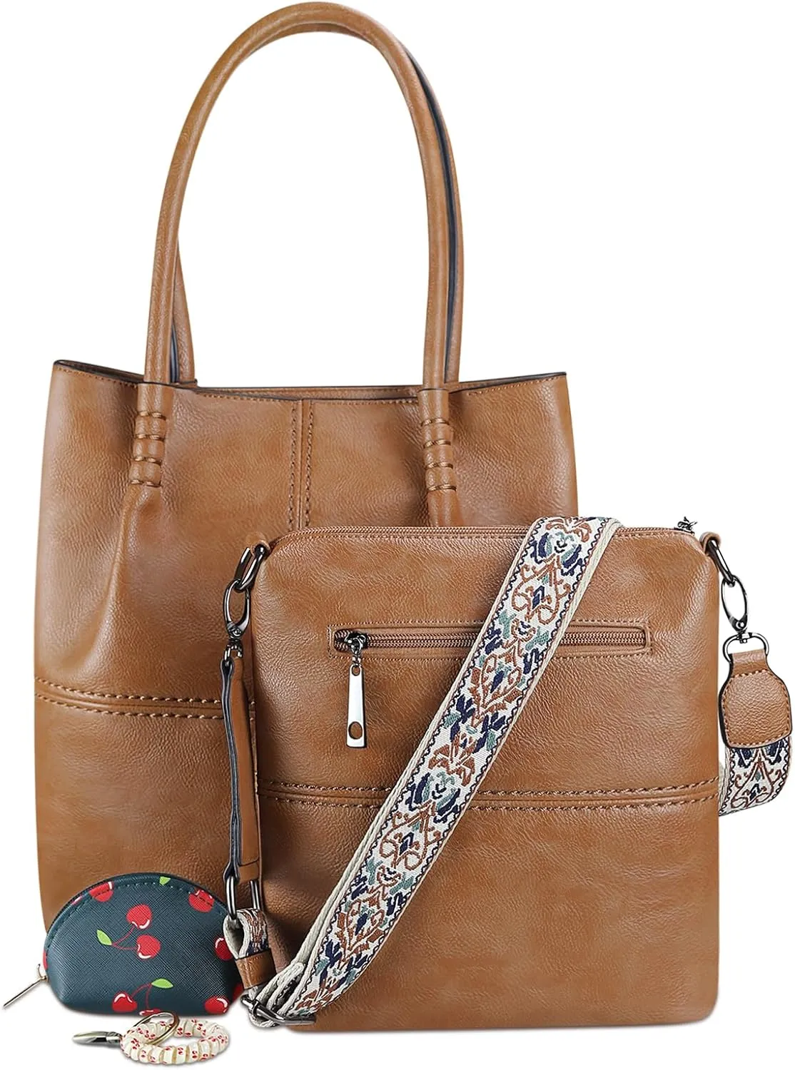 Vegan Leather Tote Bag for Women Hobo Shoulder Bag Crossbody Handbag with Matching Trendy Versatile Wallet and Handbags 3PCS