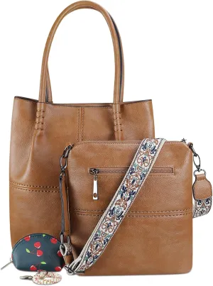 Vegan Leather Tote Bag for Women Hobo Shoulder Bag Crossbody Handbag with Matching Trendy Versatile Wallet and Handbags 3PCS