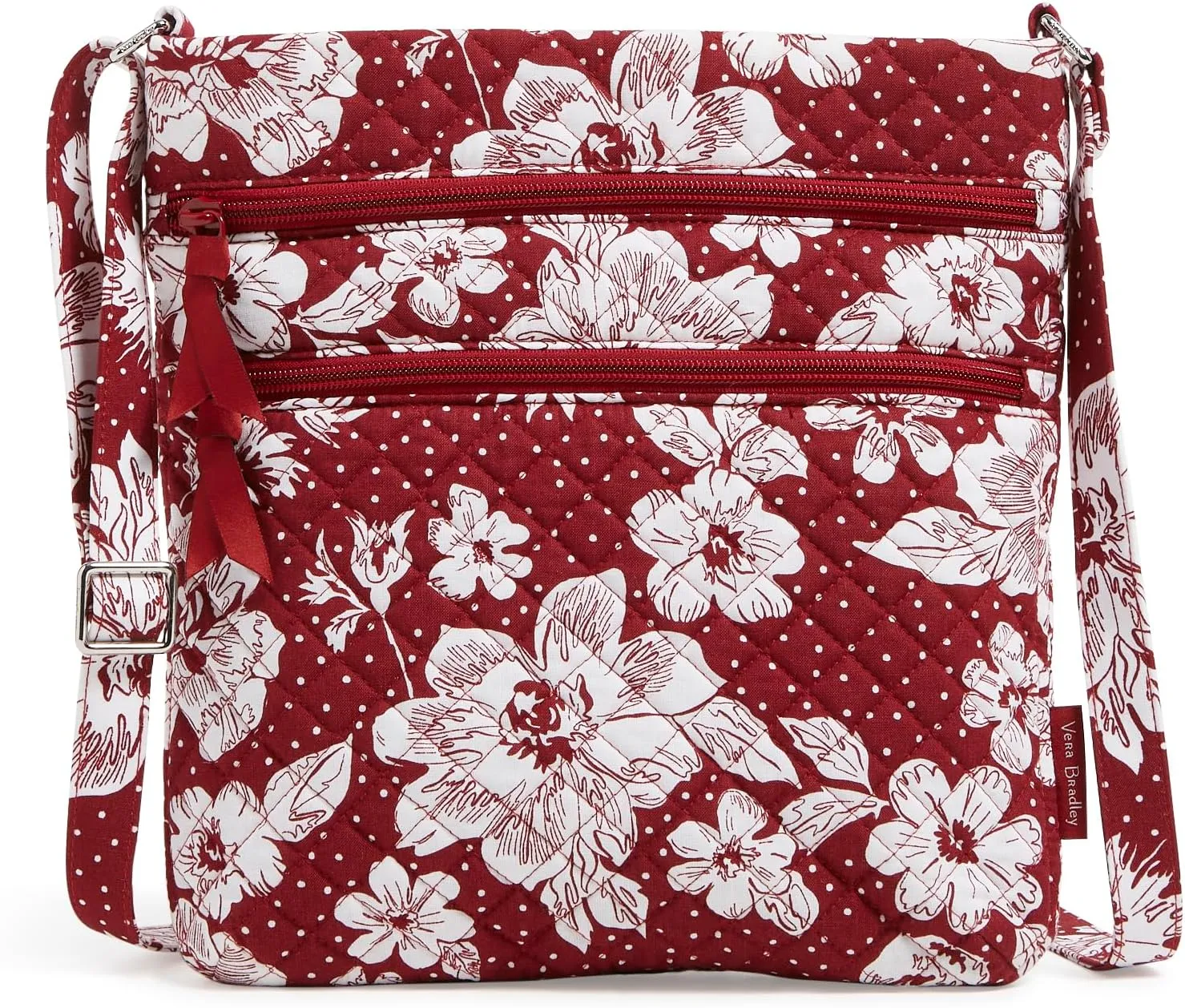 Vera Bradley Iconic Triple Zip Hipster, Signature Cotton, Cardinal/White Rain Garden