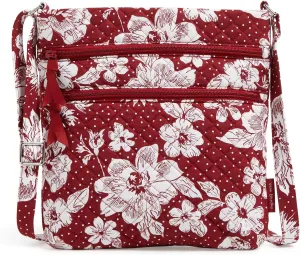 Vera Bradley Iconic Triple Zip Hipster, Signature Cotton, Cardinal/White Rain Garden