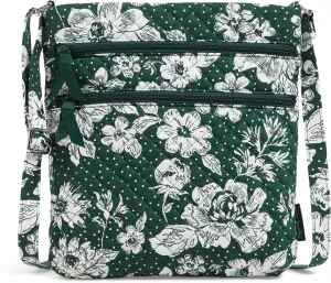 Vera Bradley Iconic Triple Zip Hipster, Signature Cotton, Dk Green/White Rain Garden