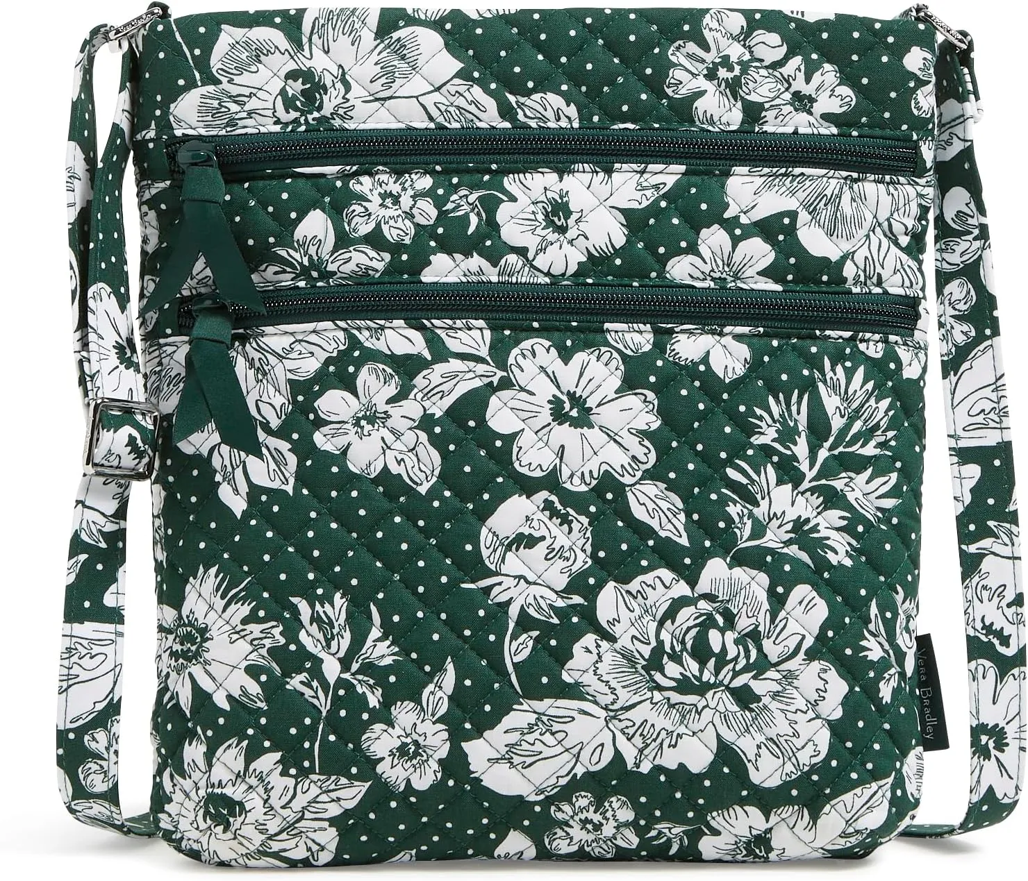 Vera Bradley Iconic Triple Zip Hipster, Signature Cotton, Dk Green/White Rain Garden