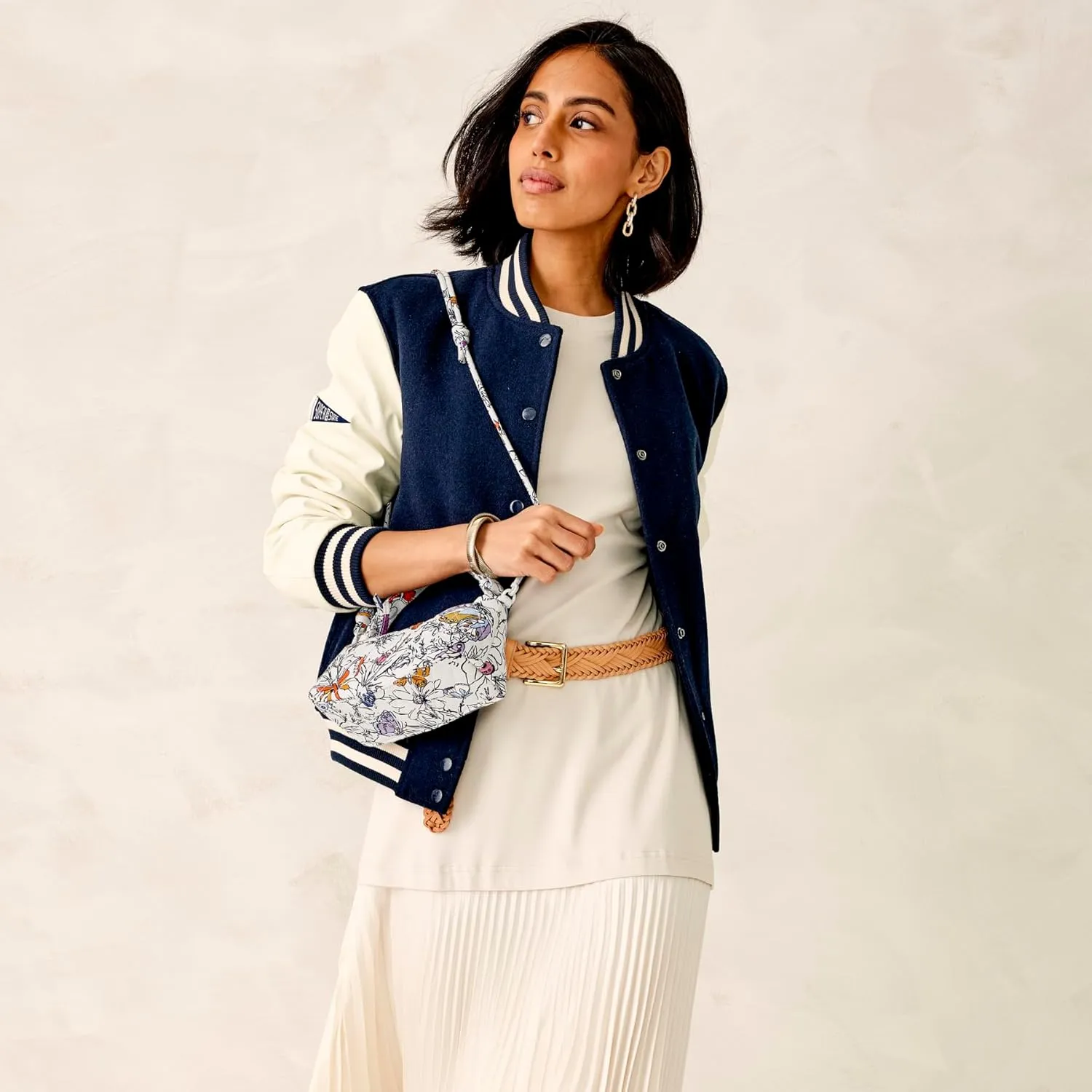 Vera Bradley Premium Cotton Roxbury Crescent Crossbody