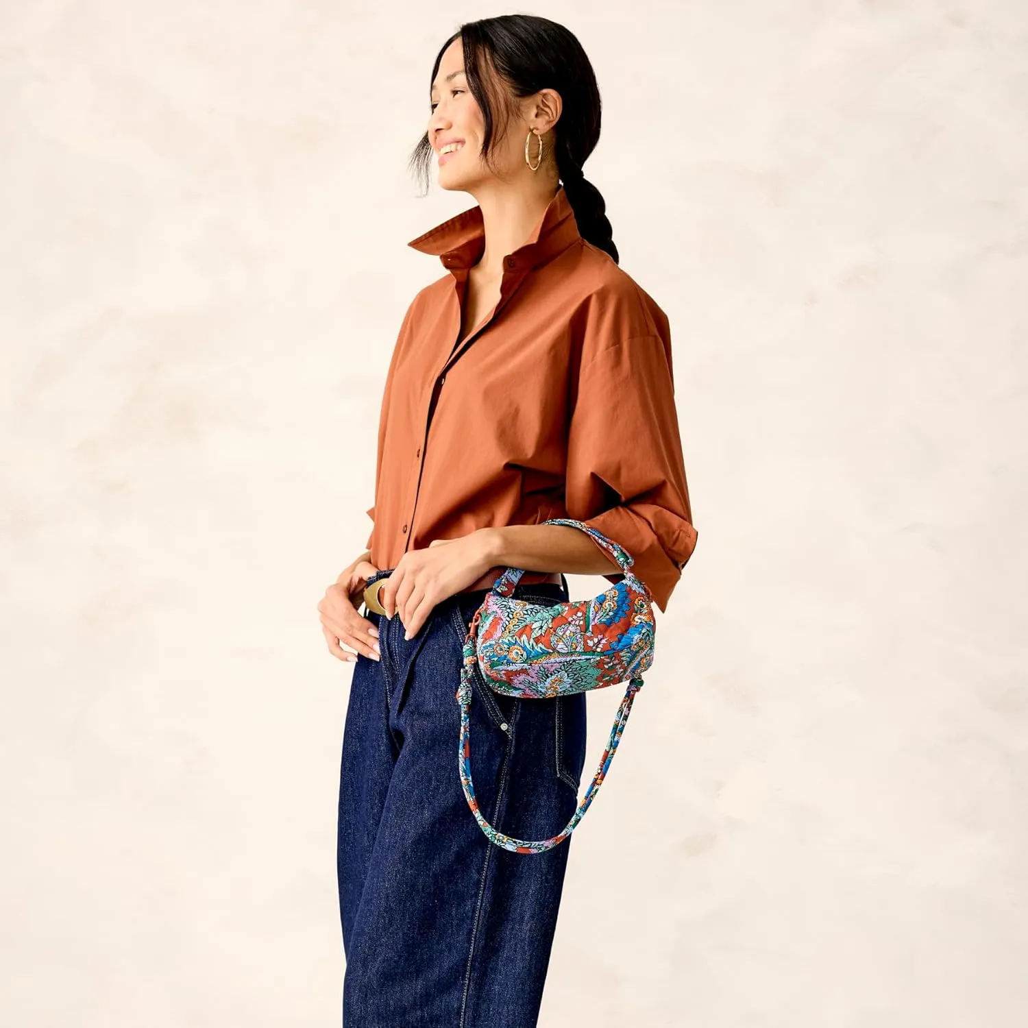 Vera Bradley Premium Cotton Roxbury Crescent Crossbody