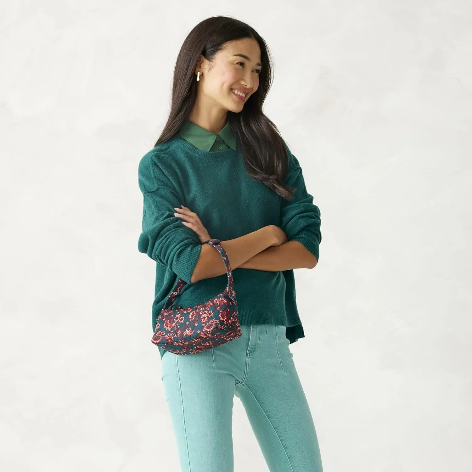 Vera Bradley Premium Cotton Roxbury Crescent Crossbody