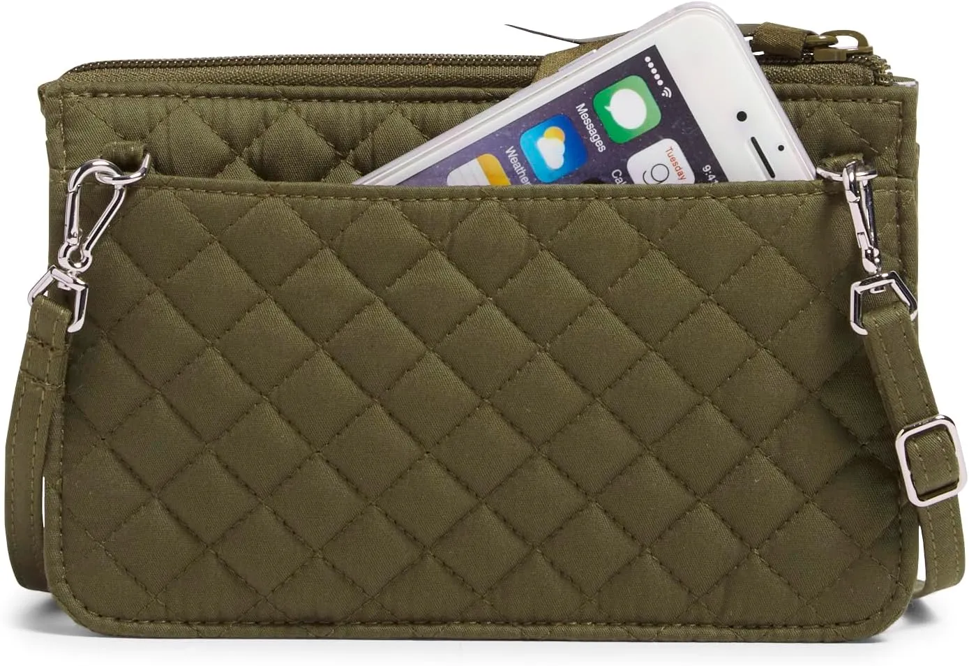 Vera Bradley Women's Cotton Wallet Crossbody Purse with RFID Protection, Climbing Ivy Green, One Size