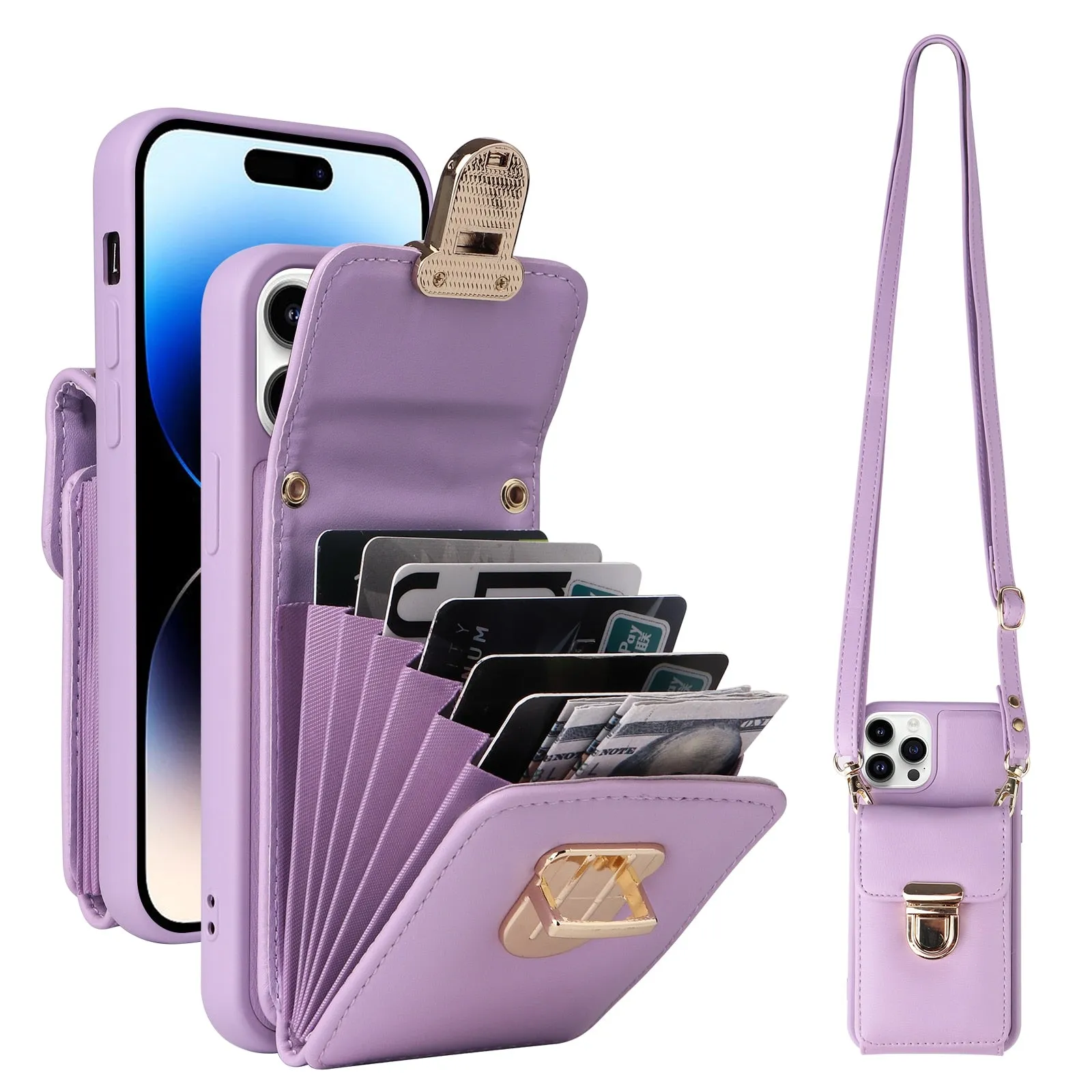 Vertical Cards Solt Wallet Leather Crossbody Case for IPhone