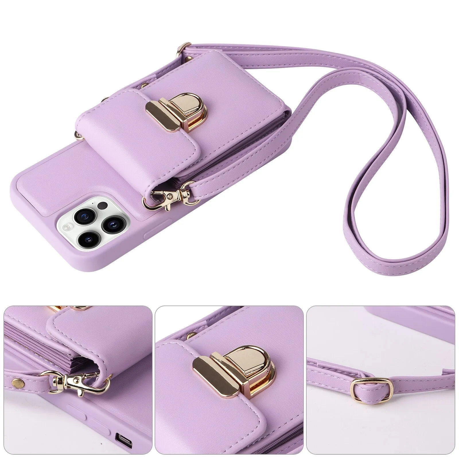 Vertical Cards Solt Wallet Leather Crossbody Case for IPhone