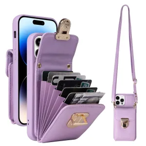 Vertical Cards Solt Wallet Leather Crossbody Case for IPhone