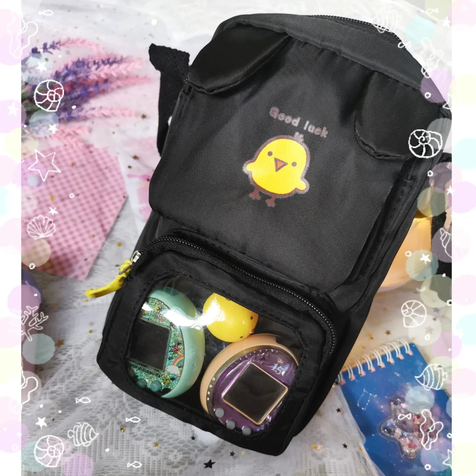 Vertical sling Bag with clear compartment
