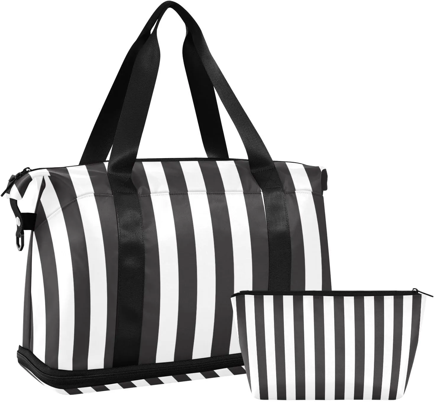 Vertical Stripes Versatile Sports Travel Bag - Lasting Twill Tote, Removable Wheel & Rod Bagging, Multi-pocket Design, Complimentary Makeup Bag