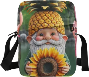 VIGTRO Small Crossbody Bag for Women Men, Flamingo Sunflower Gnome Messenger Bag Purse with Adjustable Strap, Spring Summer Small Shoulder Bag for Travel Outdoor Sports