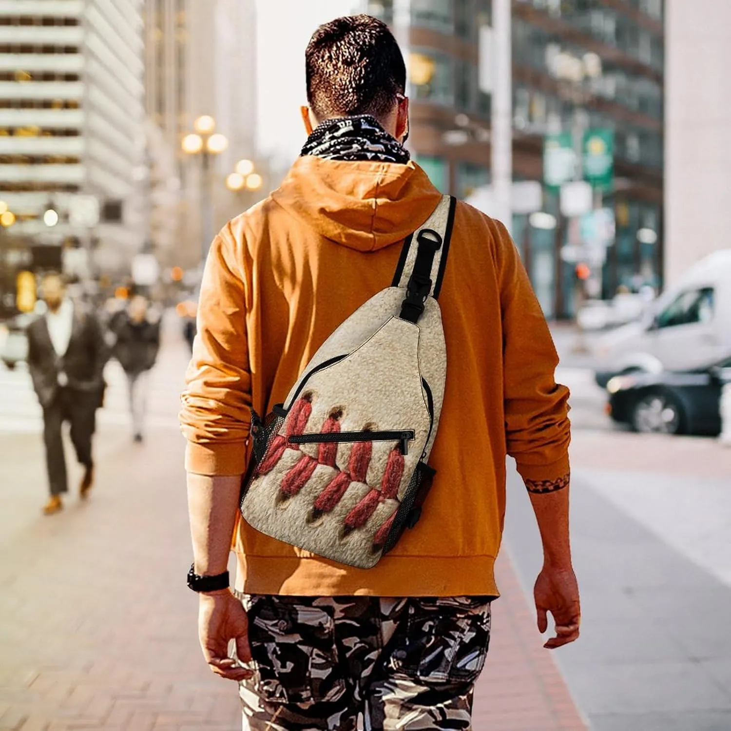 Vintage Baseball Laces Sling Bag Crossbody Shoulder Backpack Adjustable Lightweight Travel Hiking Casual Daypack for Men Women