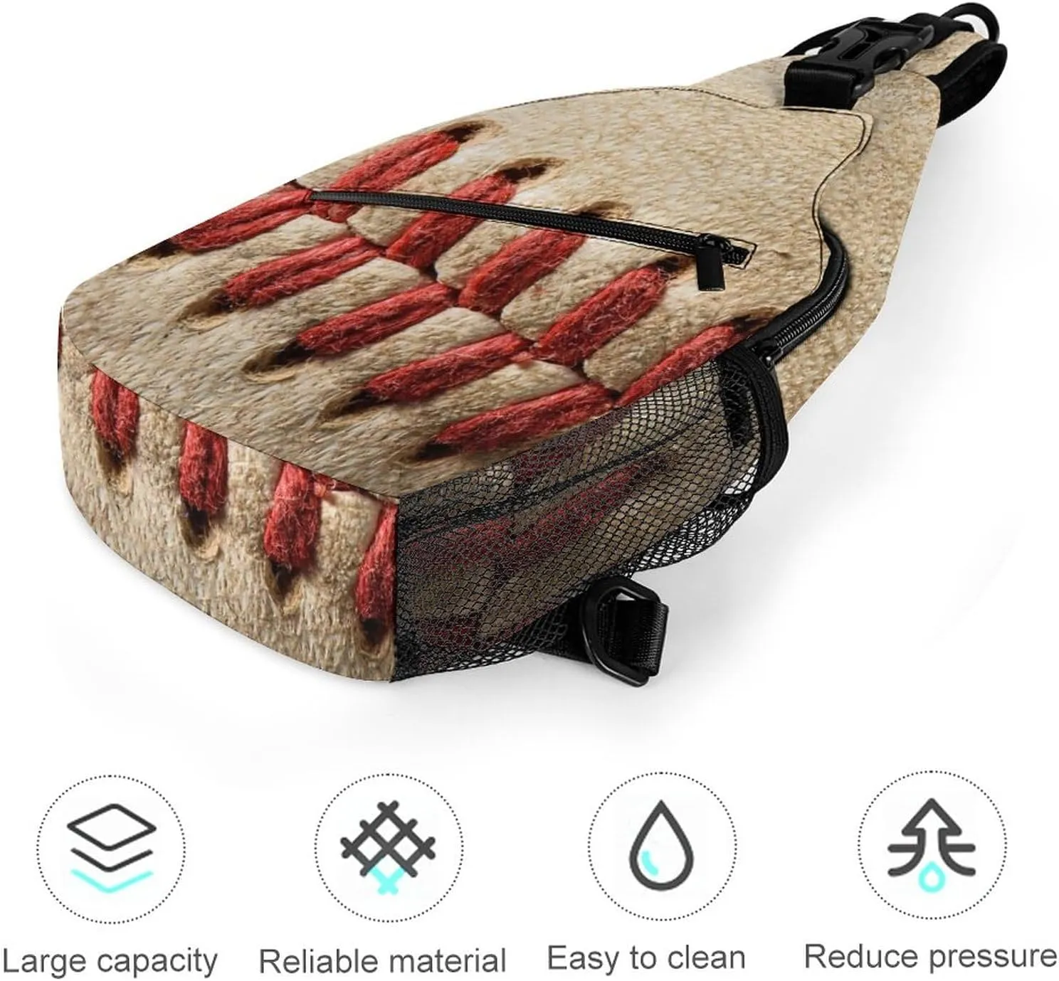 Vintage Baseball Laces Sling Bag Crossbody Shoulder Backpack Adjustable Lightweight Travel Hiking Casual Daypack for Men Women