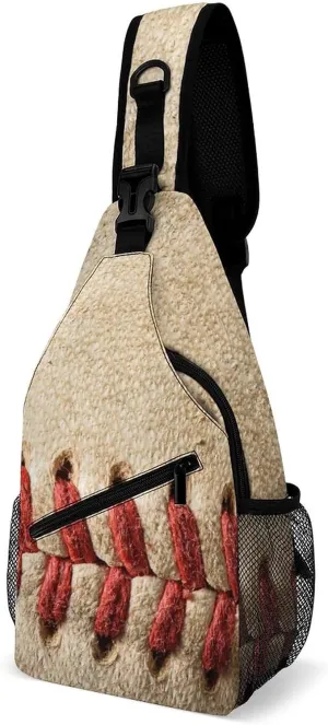 Vintage Baseball Laces Sling Bag Crossbody Shoulder Backpack Adjustable Lightweight Travel Hiking Casual Daypack for Men Women